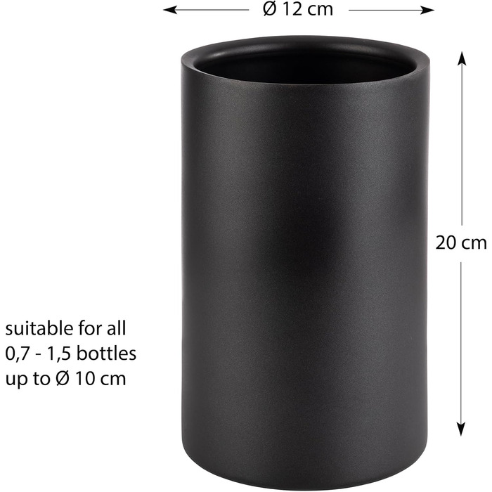 Подвійний охолоджувач для пляшок: стильний нержавіючий секта- та вінка-кюлер, 12x20 см, чорний