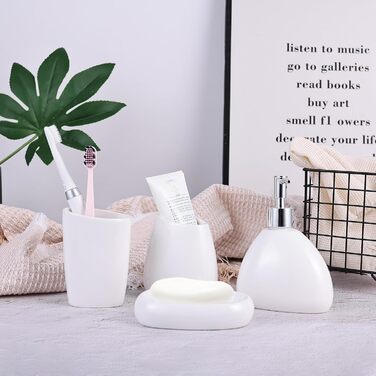 XYQXYQ Elegant 4-Piece Galvanized Ceramic Bathroom Set, featuring a lotion dispenser, mouth rinse cup, soap dish, and toothbrush holder, modern bathroom decoration set (white)