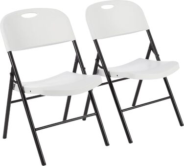 Amazon Basics Folding Chairs, Plastic and Metal, 4-Pack, Camping Chair, Kitchen Chair, Indoor and Outdoor, Up to 158 kg, 4 Pieces (2 Pieces, White)