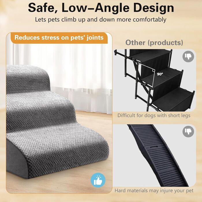 Сходинка для собак та котів 3 ступені, 40 см, протиковзка, для літніх тварин, з щільного піноматеріалу, знімна та миється, портативна рамка для собак, котів, софи, ліжка, авто