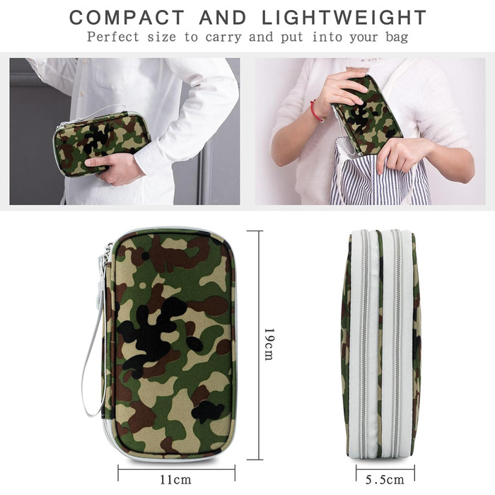 Органайзер для кабелів Skycase: сумка-чохол для аксесуарів, USB, Power Bank, 19 x 11 x 5.5 см (Lila, Army Green)