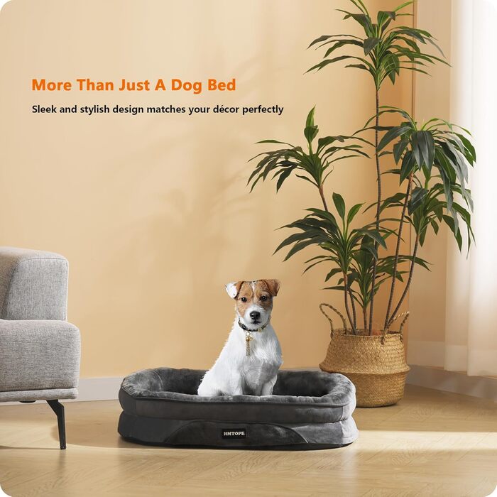 Ортопедичне ліжко для собак, лежанка для собак з валиком, кошик для собак з неслизьким дном, знімний та пральний, для маленьких собак, 71 x 53 x 14 см, темно-сірий