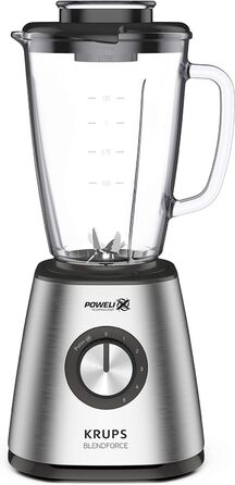 Krups KB439D Blendforce 2 Blender | 800 Watt | 5 Speeds | Pulse Function | 1.75 Liter Tritan Glass Container (Usable Volume: 1.25 Liters) | Shatterproof | Ice Crusher | Stainless Steel
