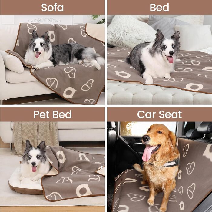 Водонепроникний килимок для собак, 152x127 см, фланель та шерпа, для середніх та великих собак, машинне прання - чорний (100x75 см, коричневий)