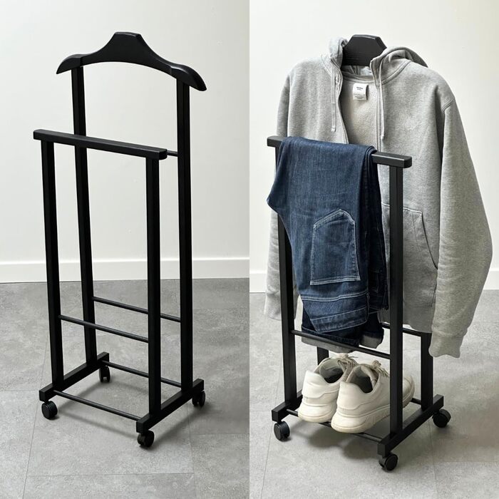 Tomaino - Valet's Bedroom in Wood - Clothes Rack with Wheels Ambrogio - Modern Valet for Clothing and Accessories (Walnut)