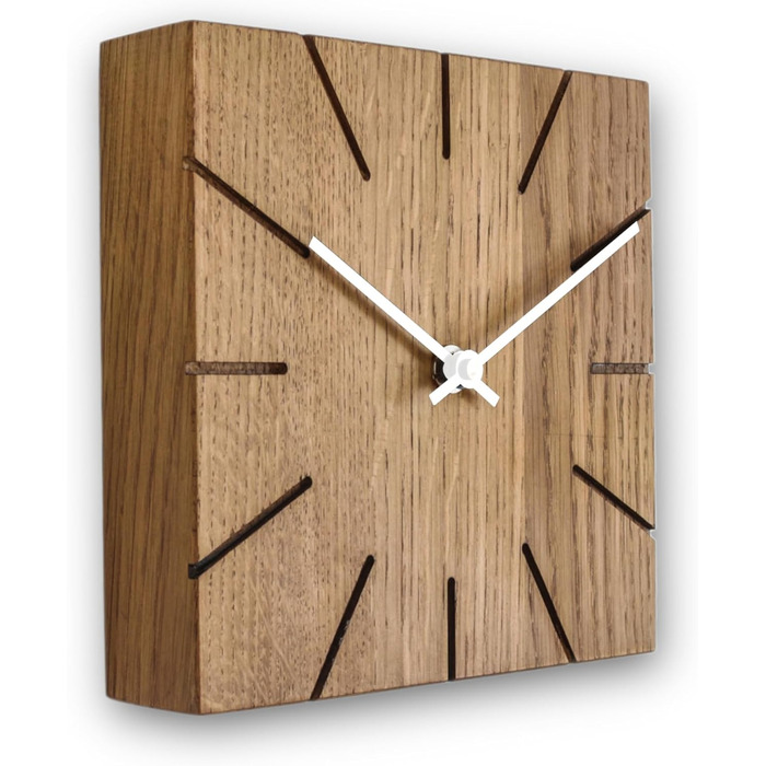 Natuhr Funk Wall Clock Table Clock Oak Wood - Beam - Solid Wood Design 17 x 17 cm (Smoked Oak Black Hands, ) (Smoked Oak / White Hands, Quartz Movement)