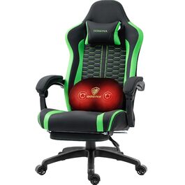 Ігровий крісло Dowinx з підігрівом, масажем, подушкою для попереку, підставкою для ніг та кишеньковою подушкою. Зелений крісло для геймерів, PC крісло для дорослих