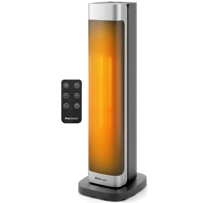 Керамічний тепловентилятор-тумба Pro Breeze ThermaCube Plus 2200W з термостатом, дистанційним керуванням та функцією обертання 65°, Eco-режим, захист від перекидання