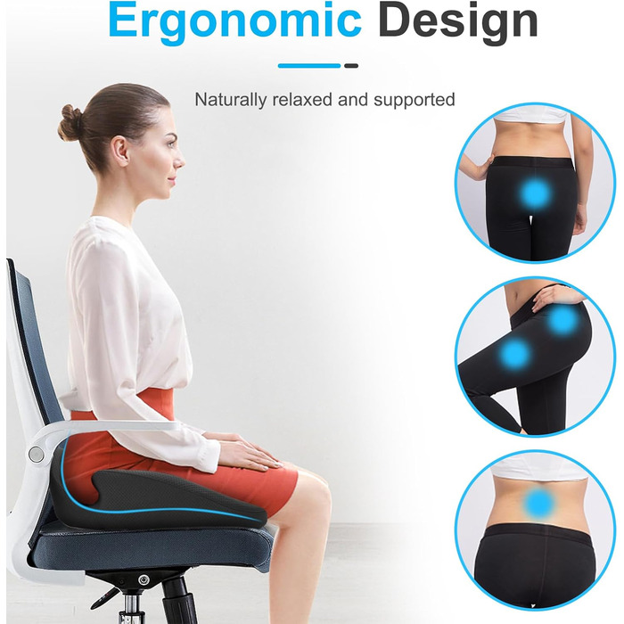 Ergonomic Seat Cushion for Office Chair - Orthopedic Pressure Relief Cushion with Memory Foam - Wheelchair Seat Cushion