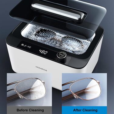 Ультразвукова очищувачка 900мл, 50W, 45kHz для ювелірних виробів, окулярів, годинників, зубних протезів, з 6 режимами та функцією дегазації, біло-чорна
