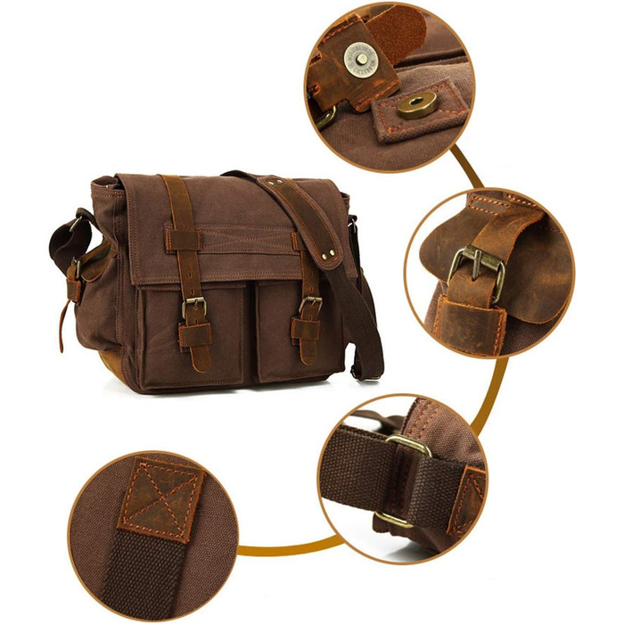 Вінтажна військова сумка через плече з натуральної шкіри та канвасу Sechunk, для ноутбука 15 дюймів, сумка-месенджер, колір кавовий