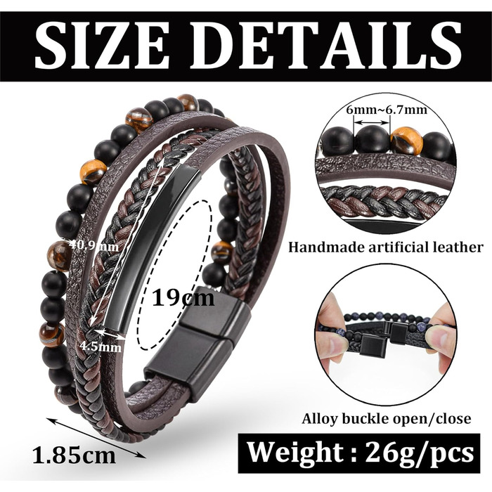 Чоловічий шкіряний браслет: стильний аксесуар для чоловіків. Браслет на руку з натуральної шкіри, 19-23 см, коричневий/чорний. Ідеальний подарунок на День батька.
