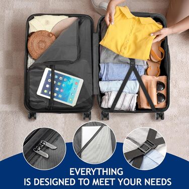 Набір валіз LALAHO 3/4/5 шт. з косметичками, ABS, для подорожей (темно-синій)