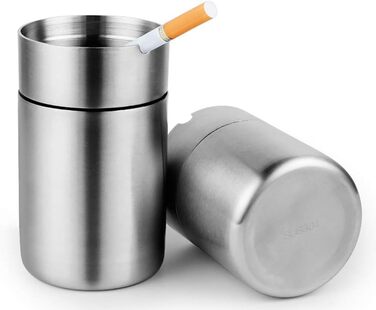 Попільничка Geoyien з нержавіючої сталі для вулиці, авто, саду, офісу – велика, срібна