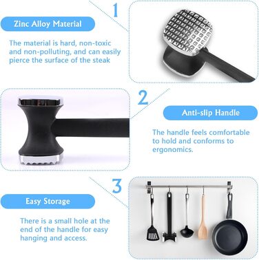 Топчик для відбивання м'яса Deepton з цинкової сплави, 24 см, двосторонній, з неслизькою ручкою, срібного кольору. Ідеально для відбивання шніцелів, яловичини, курки.