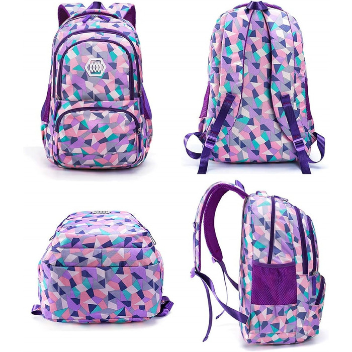 Шкільний рюкзак IvyH для дівчаток-підлітків: 3-в-1 з ланч-боксом та пеналом (фіолетовий)