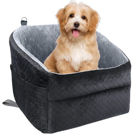 Автокрісло для собак GL GLENSLAVE: комфортне та безпечне автотранспортування маленьких собак. Знімне, миюче, з подушкою та сумкою для зберігання (чорний/сірий)