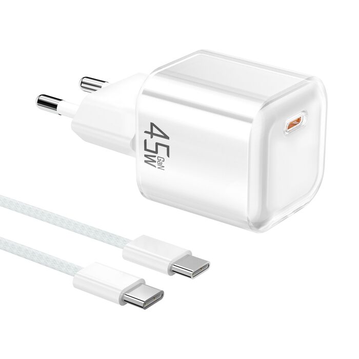 Зарядний пристрій USB-C YISH 45W з кабелем Type-C 60W: Швидка зарядка, PD 3.0, адаптер живлення для смартфонів та планшетів