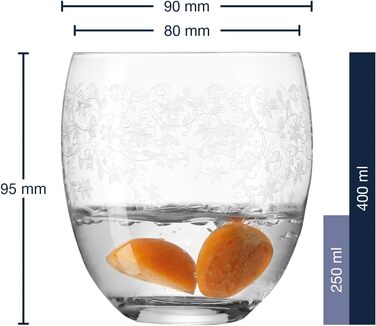 Leonardo Chateau Drinking Glasses, Glass Cups with Floral Pattern, Dishwasher-Safe Water Glasses, Set of 6, 400 ml, 061595