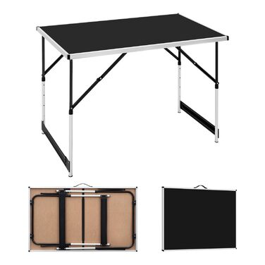 Стіл для кемпінгу та відпочинку Woltu: розкладний, регульований, 100x60 см, алюміній та MDF (Чорний)