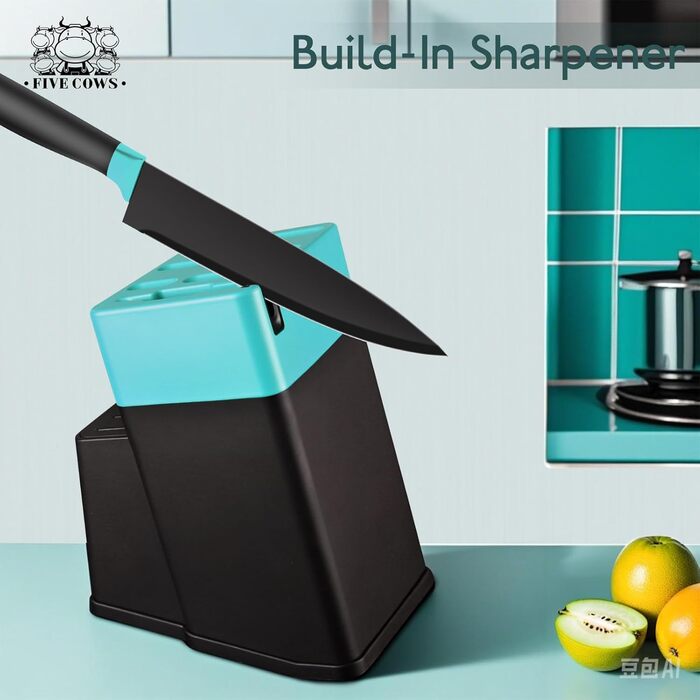 Набір кухонних ножів FIVE COWS (14 предметів) з автоматичним точильним, з ножем для стейку та ножицями, антиокислювальне покриття, професійний набір для дому (зелений)