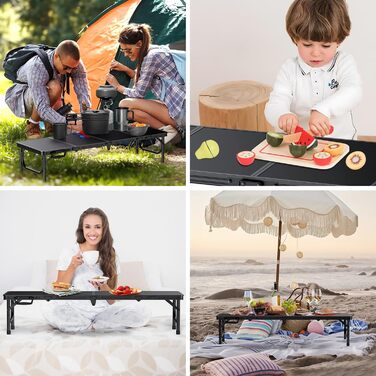 Складний кемпінговий стіл FUNYKICH 116x40x26 см, алюмінієвий, з MDF стільницею, чорний - для пікніка, пляжу, балкону