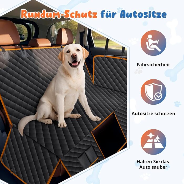 Водонепроникна підстилка для собак у машину з захистом боків та віконкою-сіткою, чорний/оранжевий