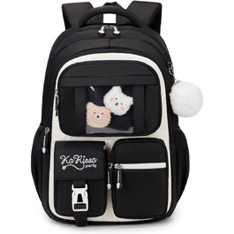 Шкільний рюкзак для дівчаток DivingBirds, 2-7 клас, 22L | Легкий дитячий рюкзак з дихаючою спинкою та м'якими лямками | З нагрудним ременем | Чорний