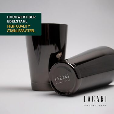 Boston Shaker | Stainless Steel Tin Tin Shaker | Lacari ORIGINAL Cocktail Shaker | Boston Cocktail Shaker | Color: Black | Stainless Steel Cocktail Shaker | Cheers Club