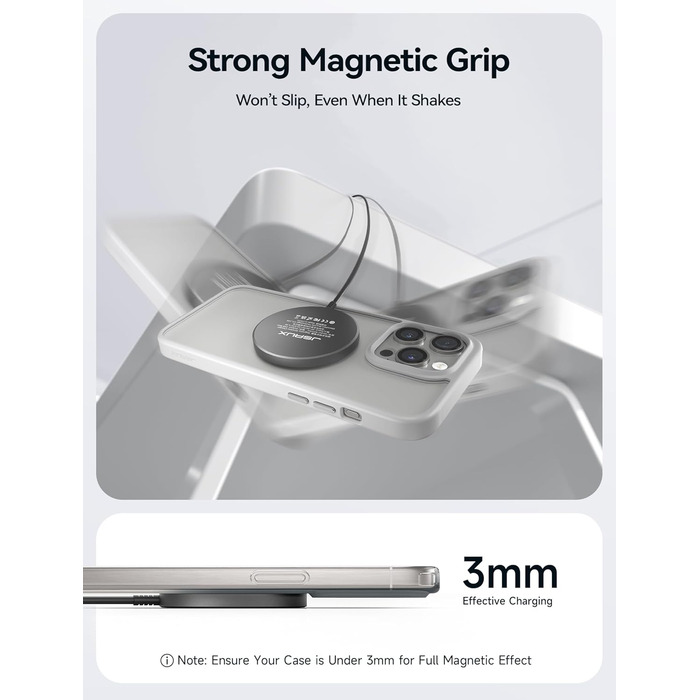 Бездротовий зарядний пристрій JSAUX MagSafe 15W, сумісний з iPhone 17 Air Pro Max, iPhone 16/15/14/13/12, AirPods 3/2, колір: синій (чорний)