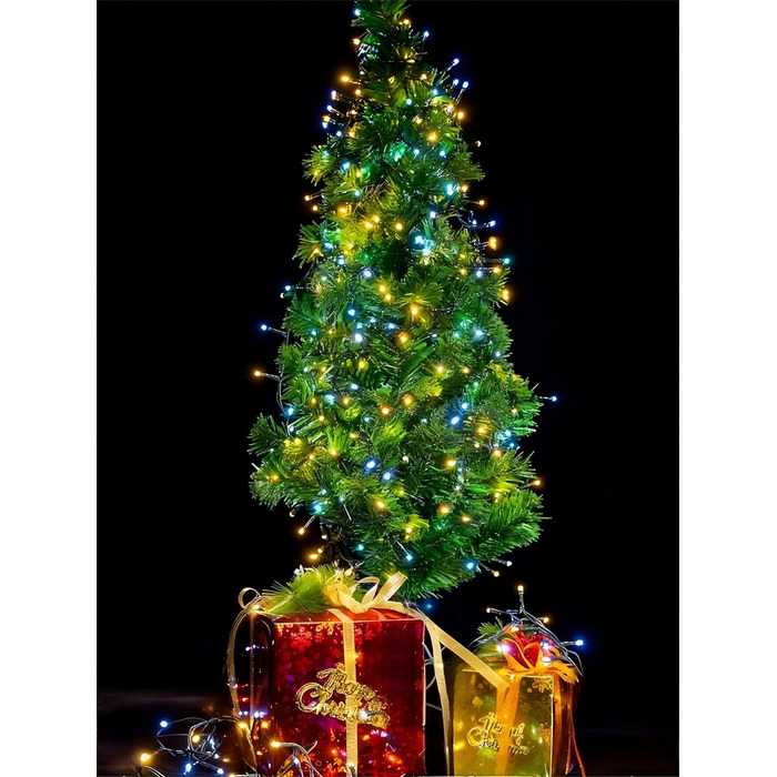 LED гірлянда WISD 13м, 200 LED, рожево-біла: регульоване святкове освітлення на темно-зеленому кабелі з 12 режимами, таймером та EU штекером. Декор для ялинки, балкона, кімнати, саду.