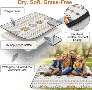 Плед для пікніка 200x200 см водонепроникний, пральний, антипісочний - килимок для пляжу, кемпінгу, 4-6 осіб, з ручкою для перенесення