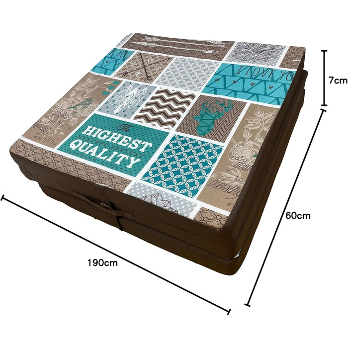 Goliez Folding Mattress 3-Piece Folding Mattress Guest Mattress, Foam Mattress, Folding, Foldable Camping Bed, Washable Cover (Brown, Single (190x60x7cm))