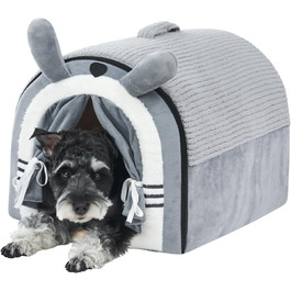 Будка для собак середнього розміру Jiupety з завісою, портативна переносна будка для собак, розмір L (61x45x45 см), сіра, знімний м'який лежак