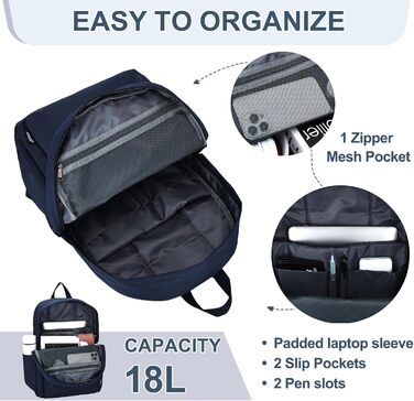 Ранець RAVUO для чоловіків та жінок, 15.6 дюймів, водонепроникний, для підлітків, рюкзак для школи, подорожей, роботи, чорний (синій)