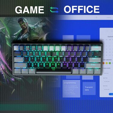 Механічна ігрова клавіатура AULA 60% з RGB-підсвічуванням, Hot-Swap, Type-C, блакитні перемикачі (чорно-сірий)