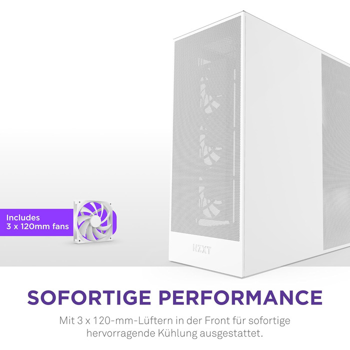 Корпус NZXT H7 Flow для ПК ATX з покращеною вентиляцією | Підтримка до 3 x 120 мм вентиляторів для охолодження GPU | 3 x 120 мм фронтальні вентилятори | Підтримка радіатора 420 мм | Flow 2024, білий