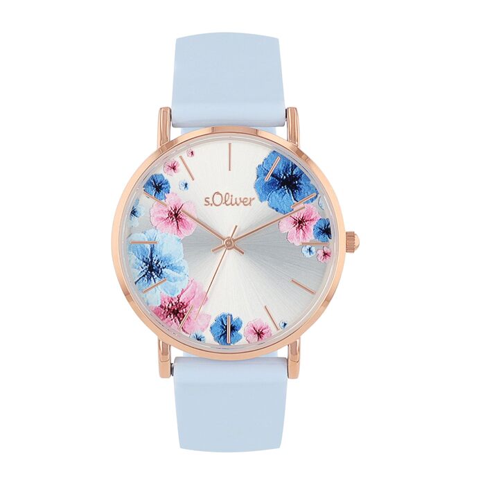 Годинник наручний s.Oliver для жінок, кварцовий, аналоговий, з силіконовим ремінцем, водостійкий 3 bar, у подарунковій коробці (світло-блакитний)