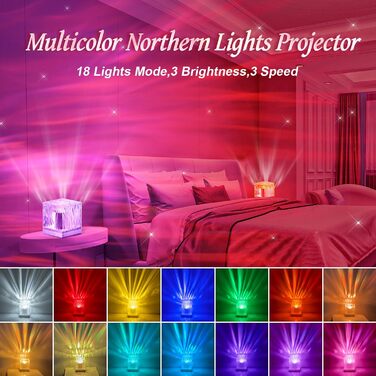 LED Star Projector, Northern Lights Lamp with 18 Lighting Effects, Night Light Sleep Aids, 15 Sound Machine, Northern Lights Lamp with Remote Control, Timer, Star Projector for Kids and Adults, Party & Decoration (White)