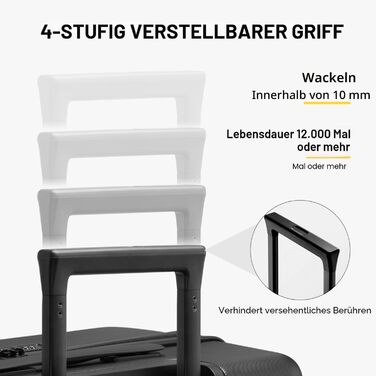 Чемодан-валіза LEVEL8 на коліщатках 40L, з TSA замком, 8 коліс, з міцного полікарбонату (PC), чорний, 54x23.5x37 см