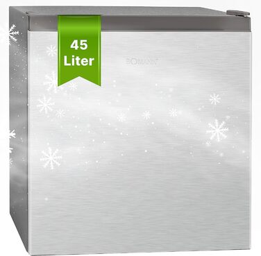 Міні-холодильник Bomann 45L з морозильною камерою, тиха кухонна/офісна/кампінгова/геймерська кухонна коробка, дверцята з можливістю зміни розташування - міні-холодильник, холодильник для напоїв, мінібар KB 7245 inox срібний