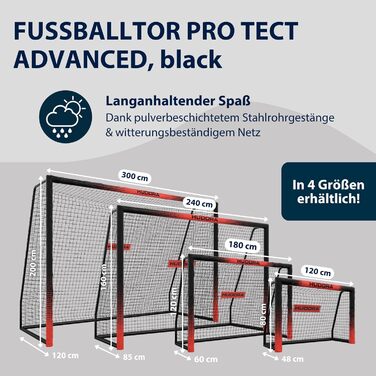 Ворота для футболу Hudora Pro Tect 120 Advanced – Outdoor з сіткою та стійкою до погодних умов обшивкою – для дітей та дорослих – легка установка в саду – білий (чорний), 240 x 160 см