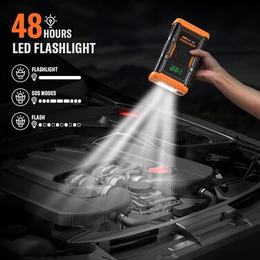 Powerbank з компресором ASPERX Starthilfe: 150PSI, 3000A, LED ліхтарик, для 12V авто, мото, SUV (до 10L бензину або 8L дизеля)