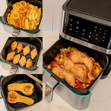 Cecotec Oil-Free Hot Air Fryer 8 L Cecofry Supreme 8000 Air Fryer. 1800 W, Touchscreen, 30º-200 ºC, 10 preset modes, preheating function, alarm, stainless steel finish