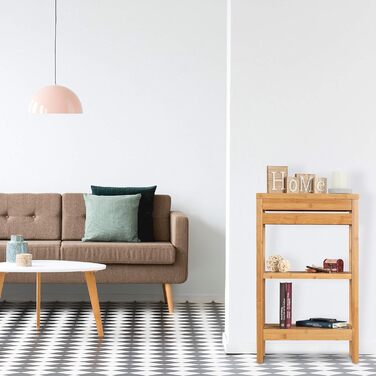 Relaxdays Bamboo Shelf, Standing Shelf with 3 Shelves, HxWxD: 76.5 x 46 x 29.5 cm, Compartment with Lid, Open, Kitchen & Bathroom, Natural