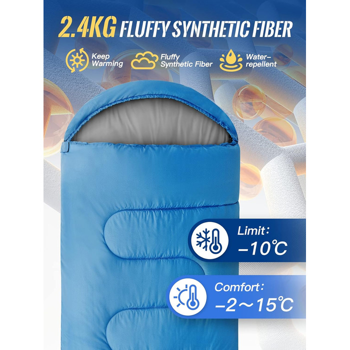 Сплячий мішок Forceatt 4 сезони: зимовий, ковдровий, для кемпінгу, подорожей, фестивалів, 2.4 кг