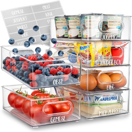 Refrigerator Organizer 6-Piece Set [with 16 Stickers] Premium Kitchen Organizer | Storage Box Organizer for Refrigerator | Food Storage Containers | Stackable | BPA Free