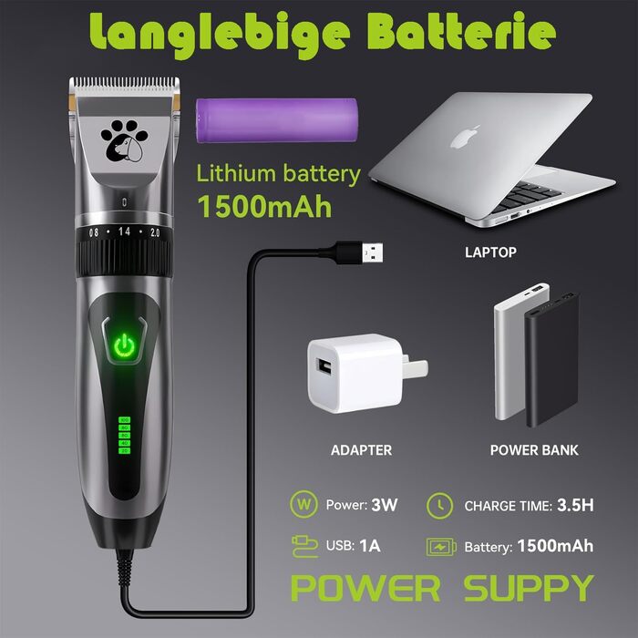 Професійна машинка для стрижки собак та котів Leise, бездротова, 2 швидкості, чорна