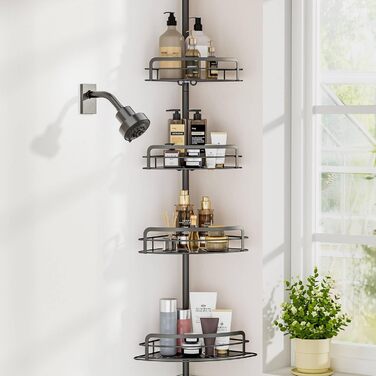 Тeleskopна поличка для душу Uamector - кутова поличка з 4 кошиками, регульована висота 107-306 см, чорний колір