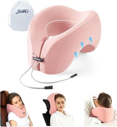 Подушка для шиї Jiaao для подорожей, 100% меморі фоам, рожева, ортопедична подушка для літака, поїзда, авто, для дорослих